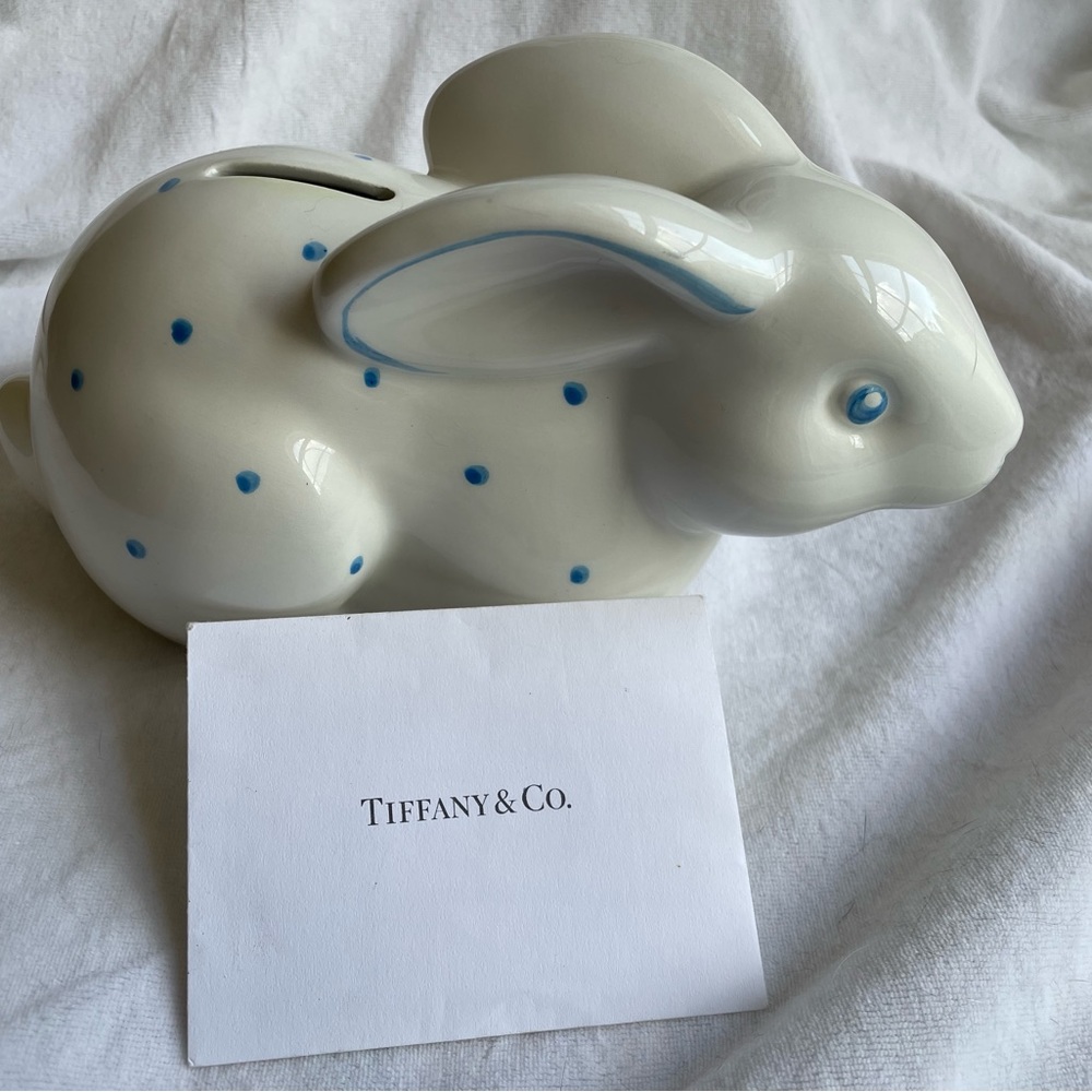 TIFFANY & CO. CERAMIC BLUE POLKA DOT BUNNY BANK